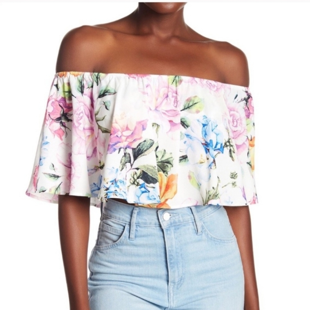 Show Me Your Mumu Women's White Floral Heidi Ruffle Crop Top Small 🤍